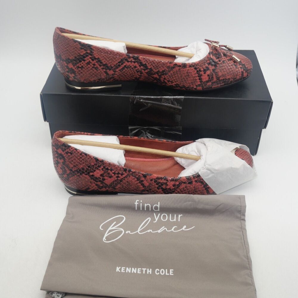 NEW Kenneth Cole Balance Ballet leather Flats Women's 9 Salmon Black Snakeskin